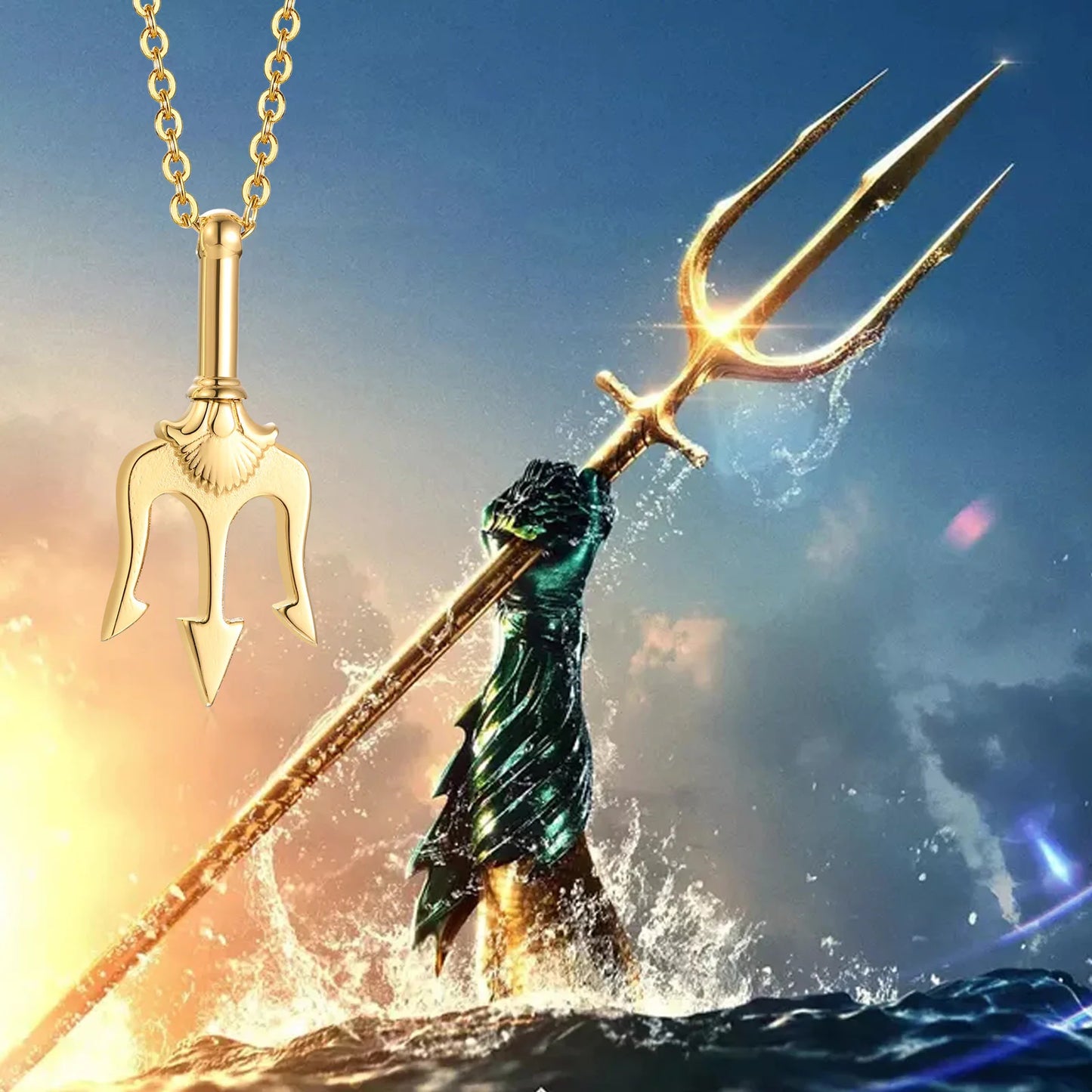 Ariel Stylish Neptune Trident Pendant Necklace for Men