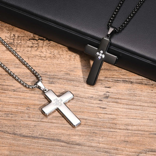 Ariel Men Beveled Edge Cross Pendant Necklace