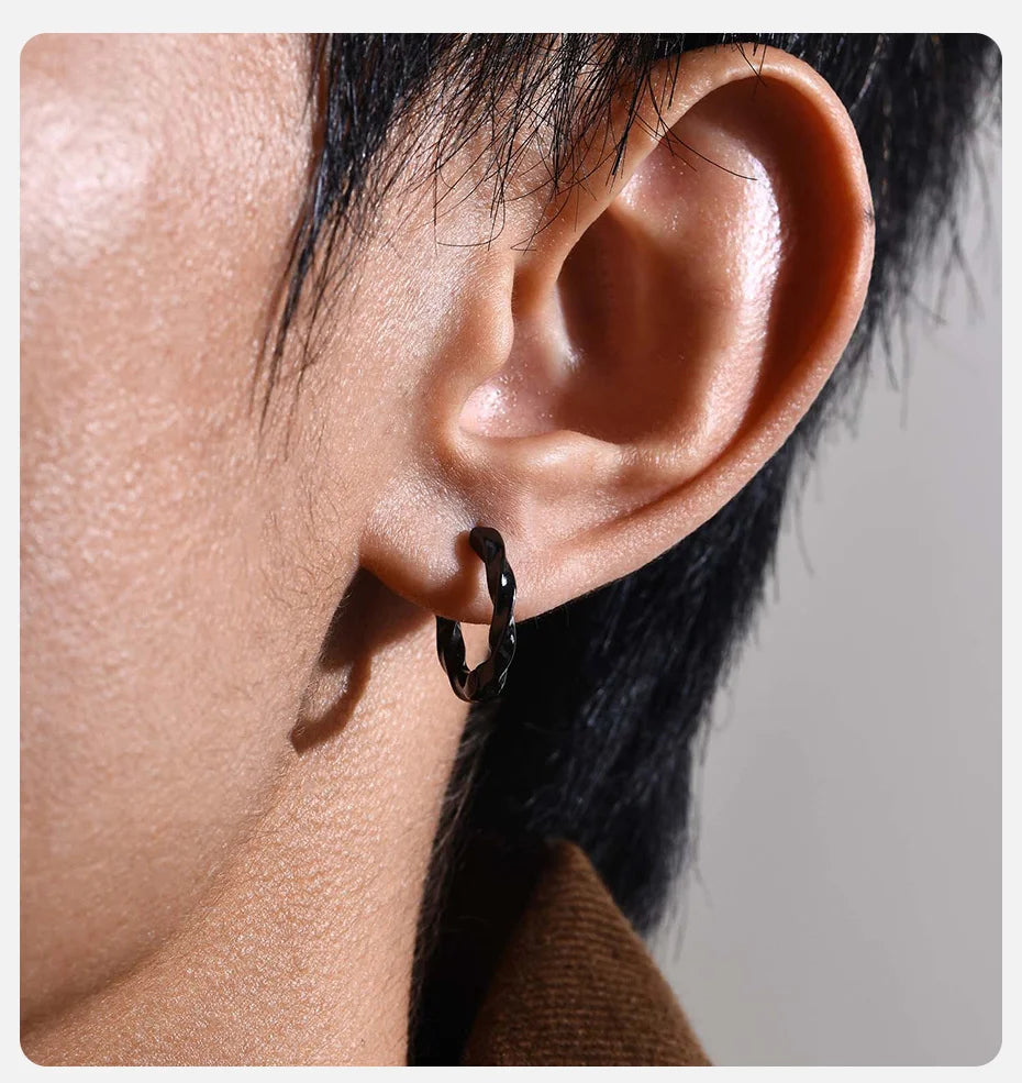 Ariel Simple Twisted Mobius Hoop Huggie Earrings for Men