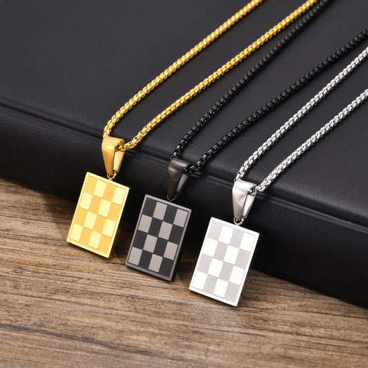 Ariel Square Checkered Necklace for Men Women