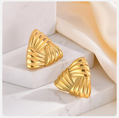 Ariel Gold Plated Triangle Ribbon Stud Earrings for Women