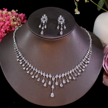 Ariel Glittering Cubic Zircon White Necklace and Earrings