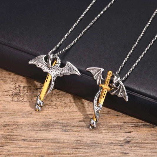 Ariels Dragon Sword Pendant Necklace for Men