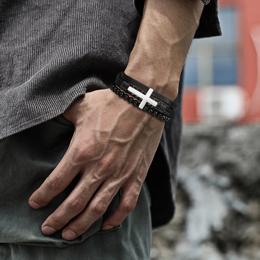 Ariel Men Cross Leather Bracelet