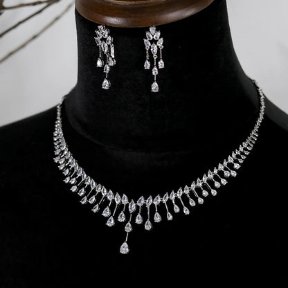 Ariel Glittering Cubic Zircon White Necklace and Earrings