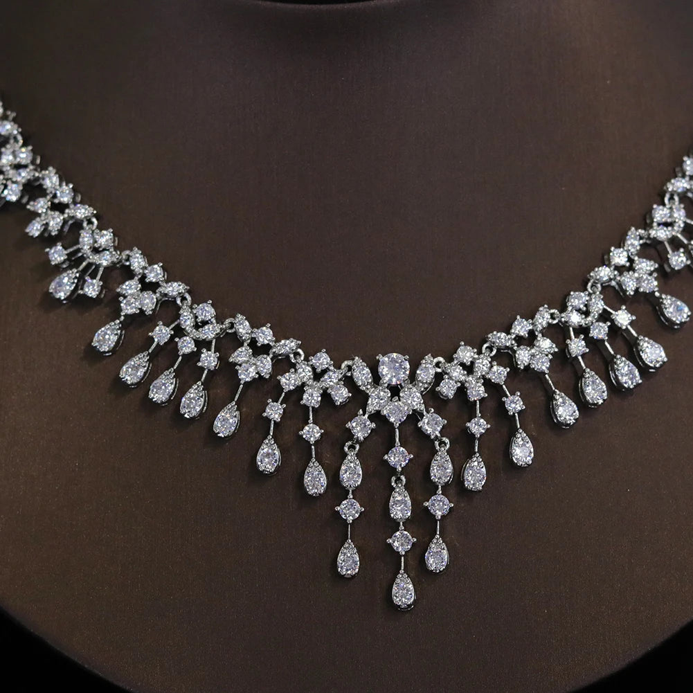 Ariel Luxury Cubic Zircon Necklace Earrings Set