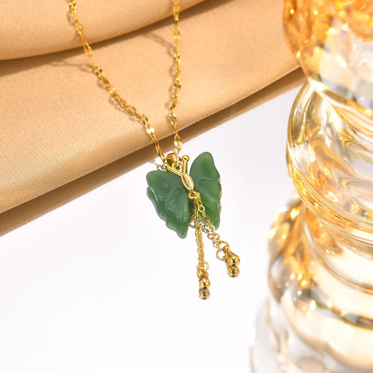 Ariel Simulated Jade Butterfly Pendant Necklace