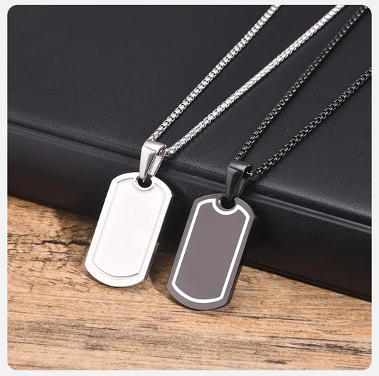 Ariel Grooved Lines Tag Necklace for Men