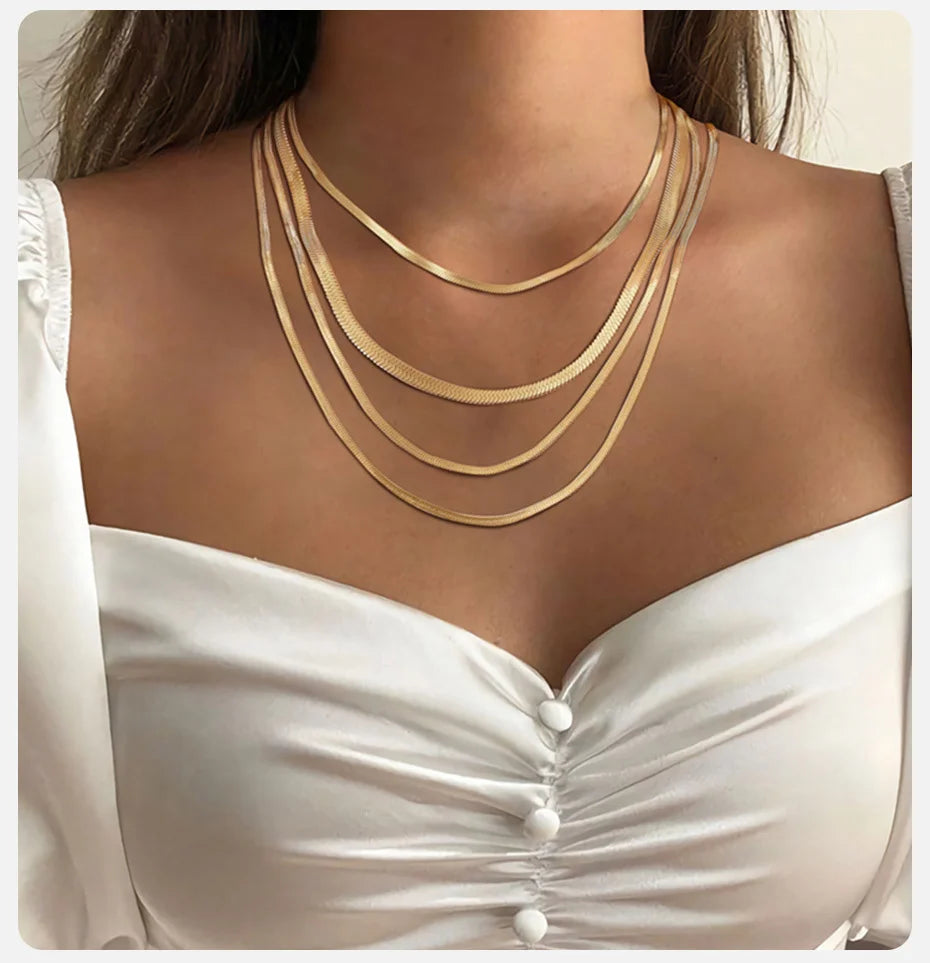 Ariel Basic 3/4/5mm Wide Herringbone Necklaces for Women