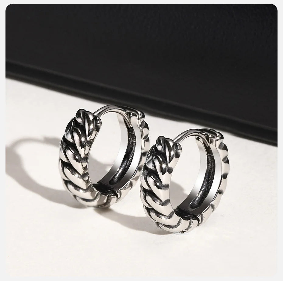 Ariel Minimalist Twisted Chain Hoop Earrings for Men