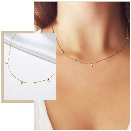 Elegant CZ Stone Choker Necklaces for Women,Gold Color Stainless Steel Birthday Party Jewelry,Collar Gift for Her