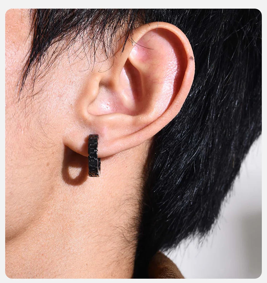 Ariel Cool Punk Zipper Textured Small Huggie Hoop Earrings for Men