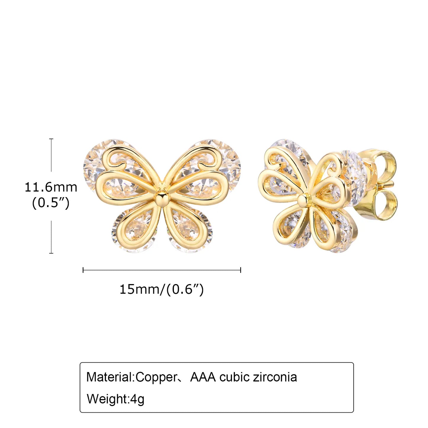 Ariel Cubic Zirconia Butterfly Stud Earrings for Women