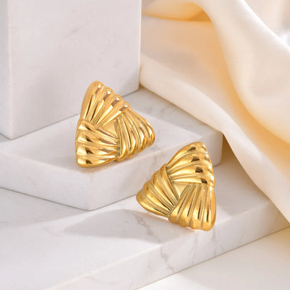 Ariel Gold Plated Triangle Ribbon Stud Earrings for Women