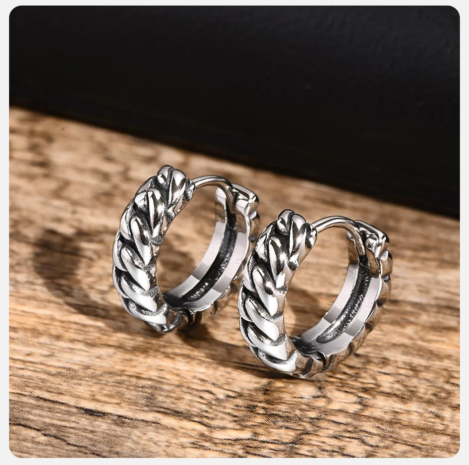 Ariel Minimalist Twisted Chain Hoop Earrings for Men