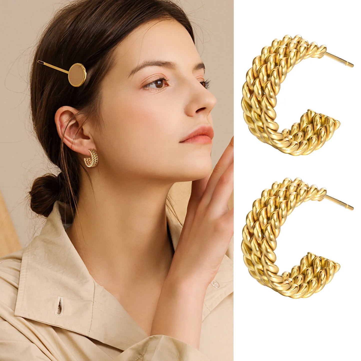 Ariel Chic Twisted Chain Hoop Earrings for Women