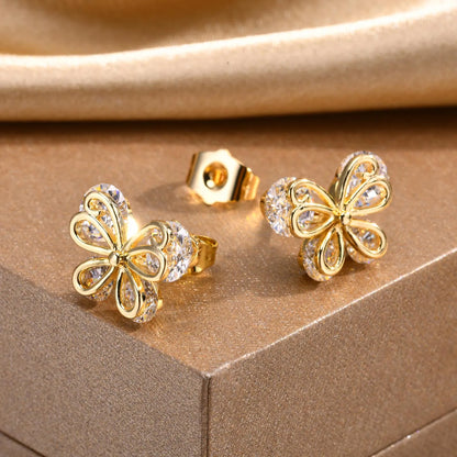 Ariel Cubic Zirconia Butterfly Stud Earrings for Women