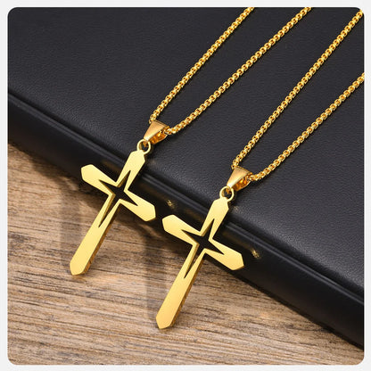 Ariel Stainless Steel Hollow Star Cross Pendant Necklace