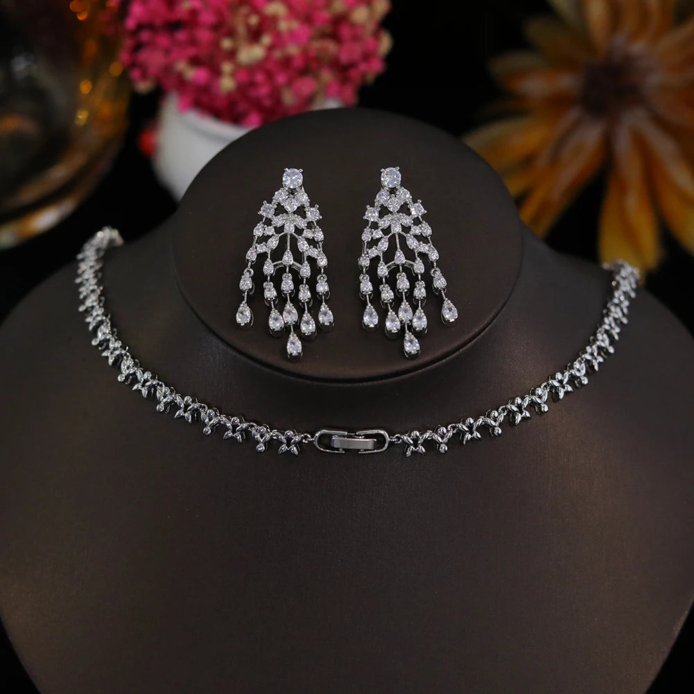 Ariel Luxury Cubic Zircon Necklace Earrings Set