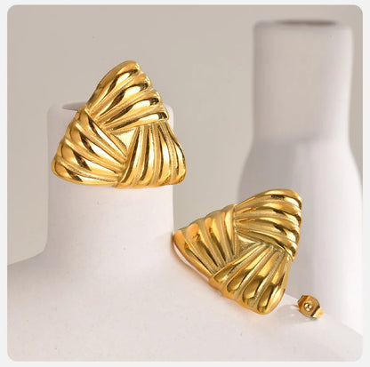 Ariel Gold Plated Triangle Ribbon Stud Earrings for Women