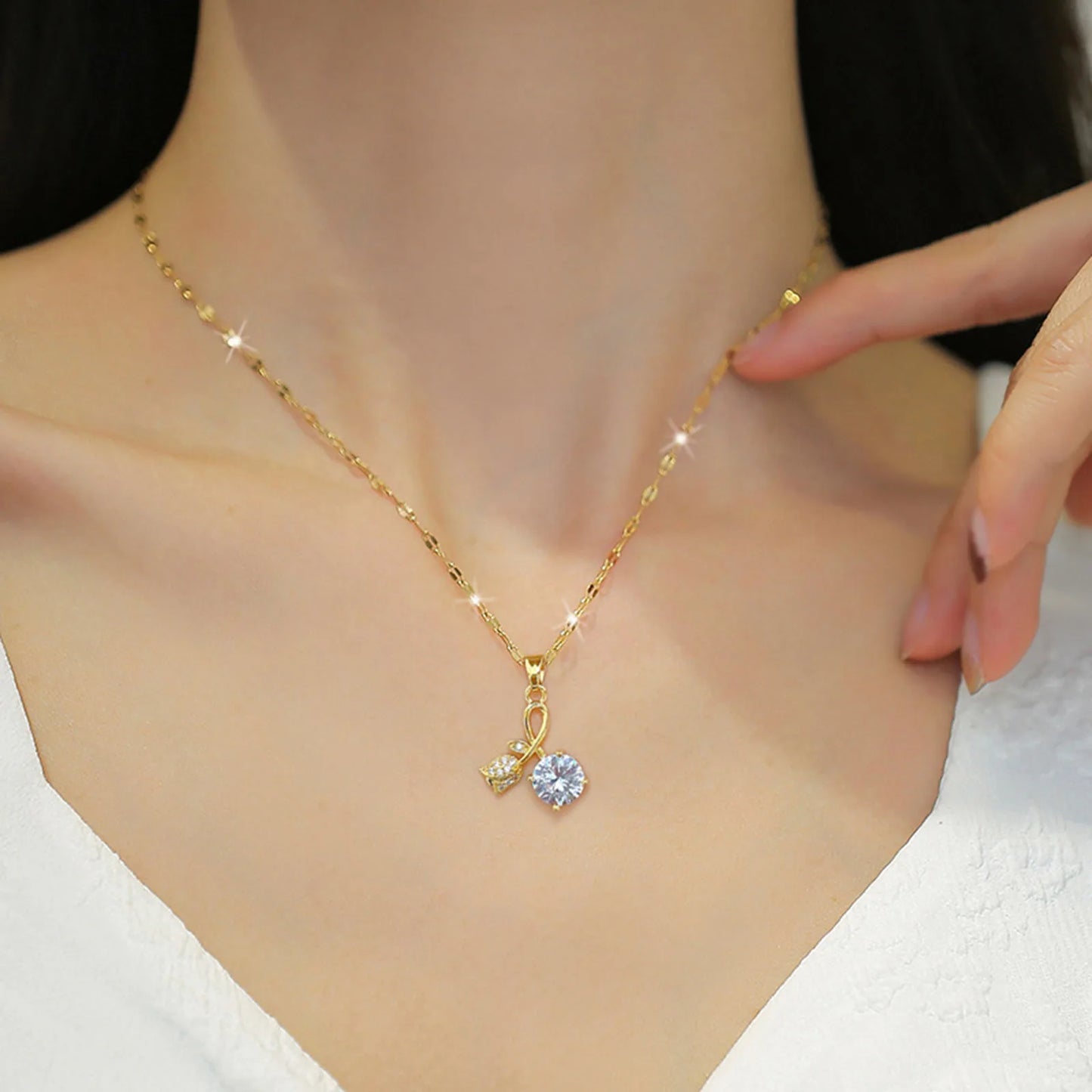 Ariel Bling CZ Stone Rose Necklaces for Women