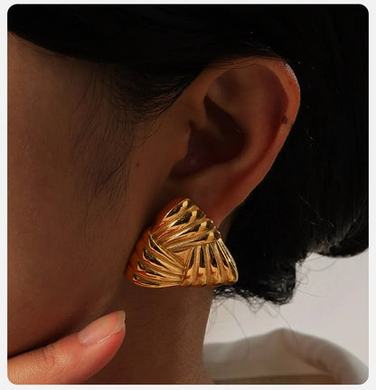 Ariel Gold Plated Triangle Ribbon Stud Earrings for Women