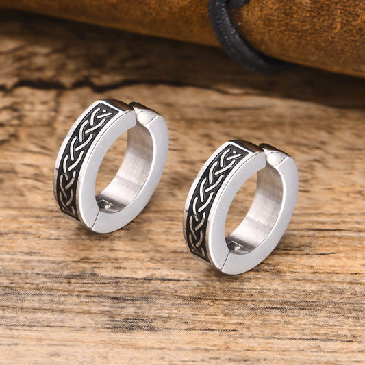 Ariel Vintage Retro Celtic Knot Texture Hoop Earrings for Men