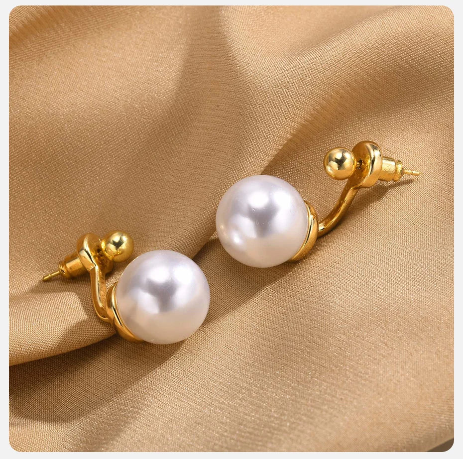 Ariel Minimalist Round Simulated Pearl Earrings for Women