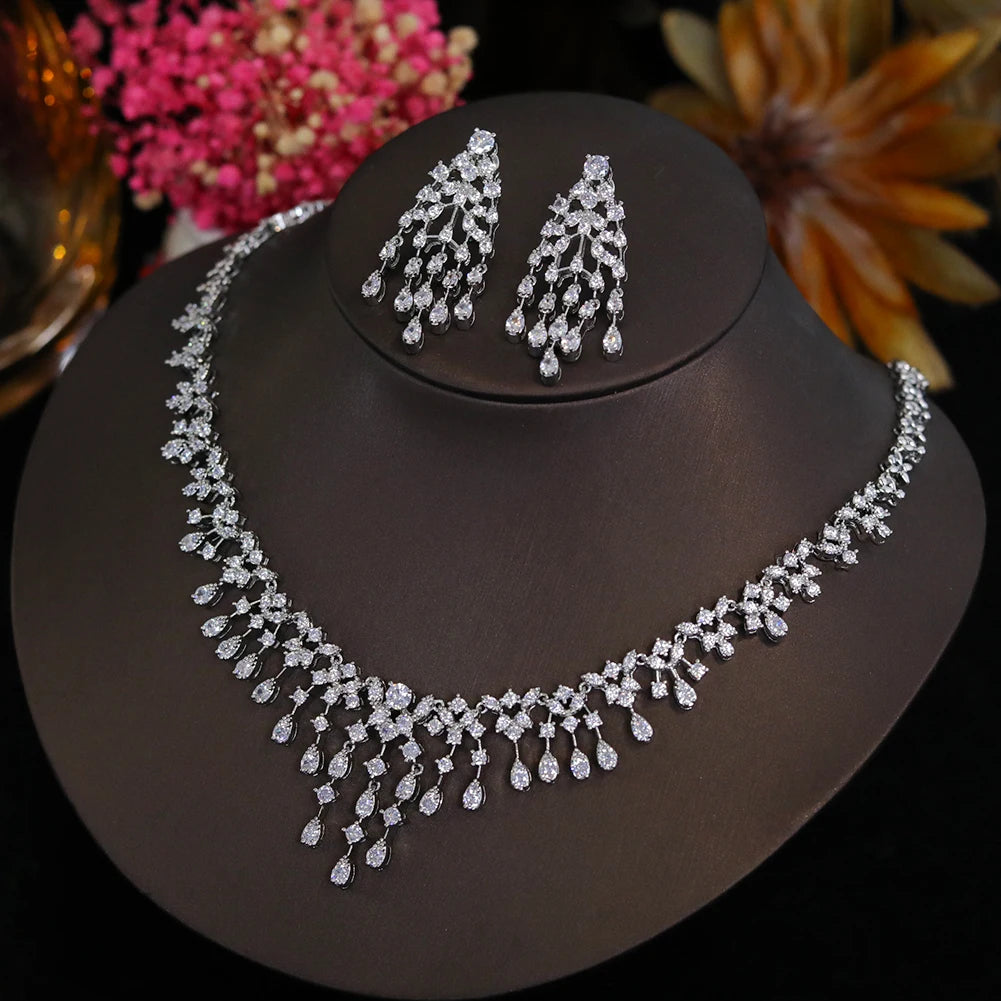 Ariel Luxury Cubic Zircon Necklace Earrings Set