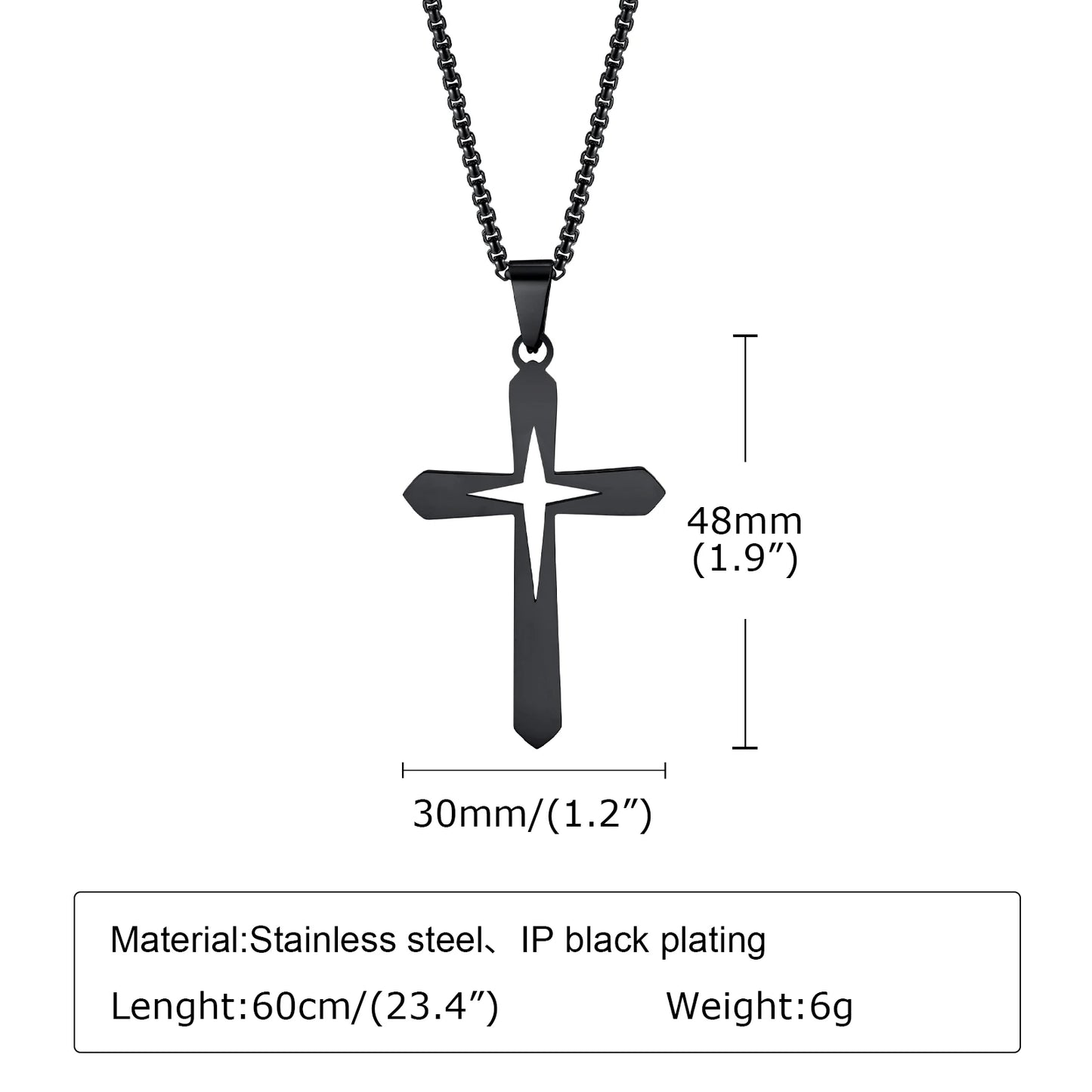 Ariel Stainless Steel Hollow Star Cross Pendant Necklace