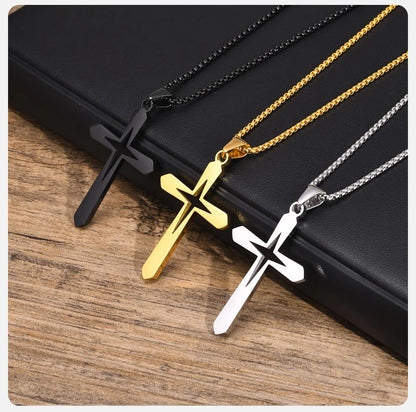 Ariel Stainless Steel Hollow Star Cross Pendant Necklace